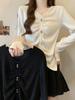 Women's Plus Size Irregular V-Neck Long Sleeve Knit Top - Slimming Slit Design for Spring and Autumn 2026