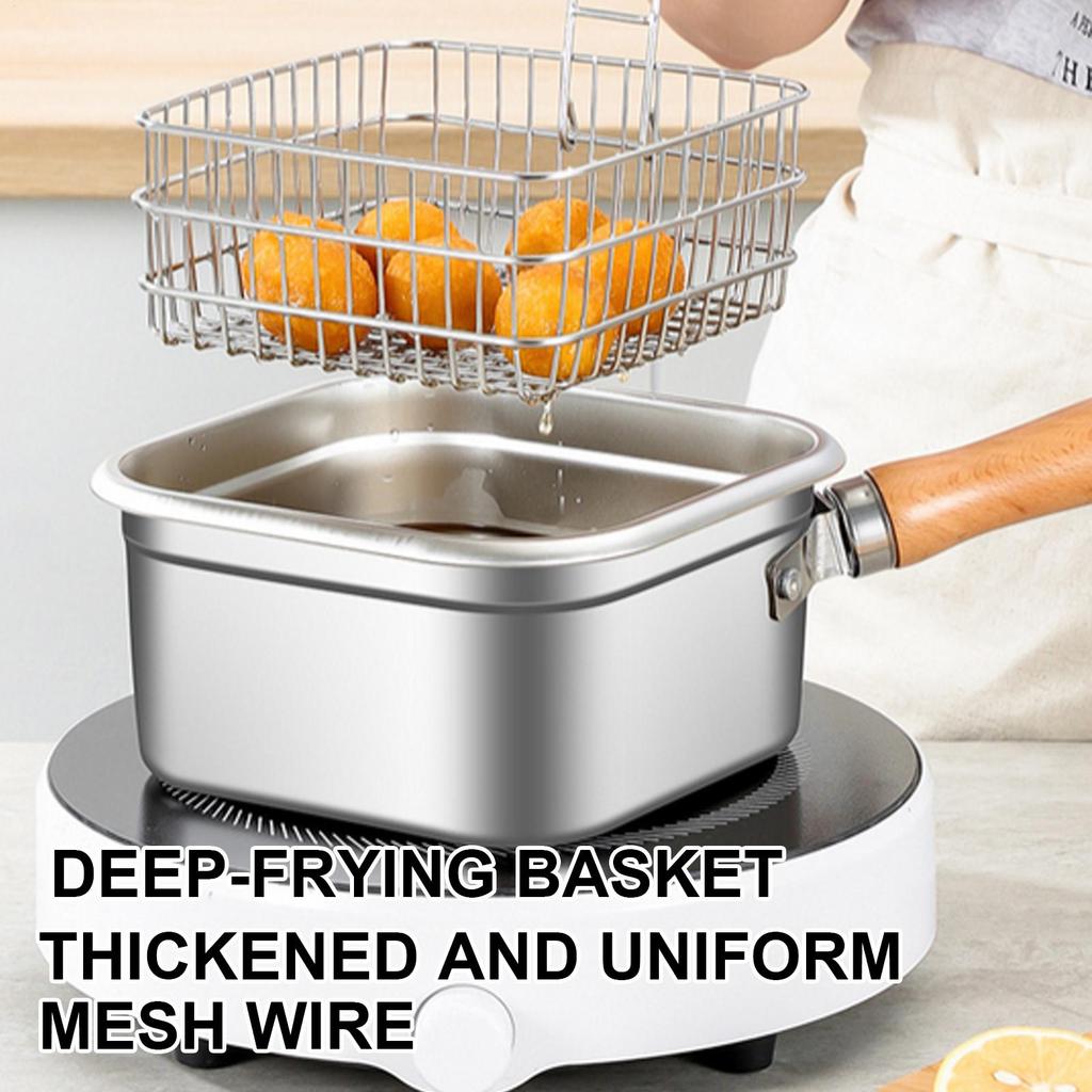 Kitchen Frying Pan Spillproof Deep Fryer Strainer Basket Set for Commercial Home Camping Beach Travel Hiking Dining Room