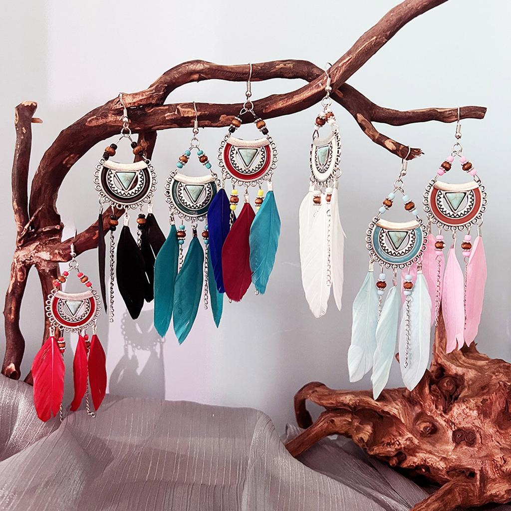 Elegant Feathers Drop Earrings With Moving Tassel Design Perfect For Parties And Daily Wear