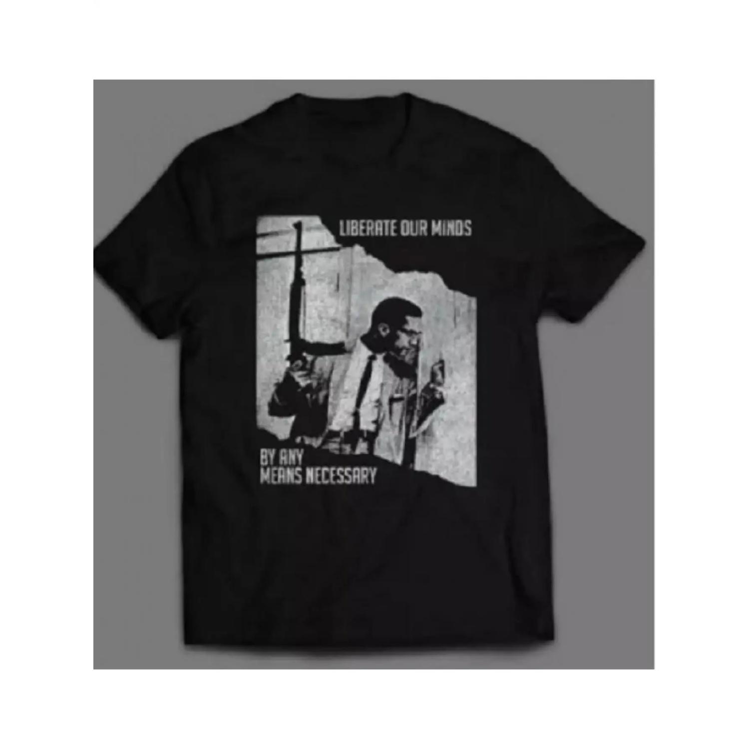 

Men s Malcolm X Pattern T-shirt - _Liberate Our Minds_ and _Do Everything_ Quotes T-shirt Protest Theme Clothing Printed Shirt S чёрный