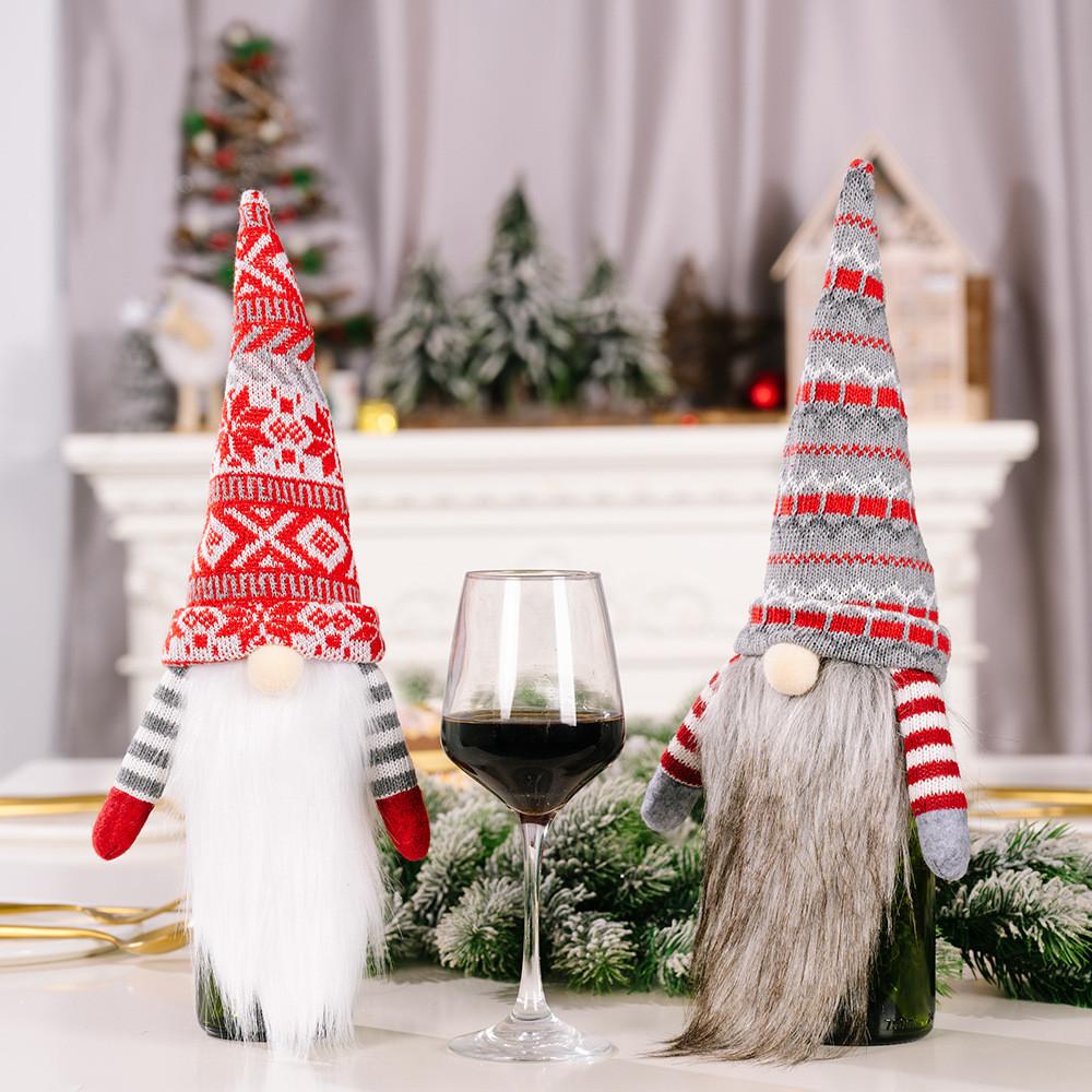 Knit Adorable Wine Bottle Cover Featuring Long Bearded Noface Design For Fun Festive