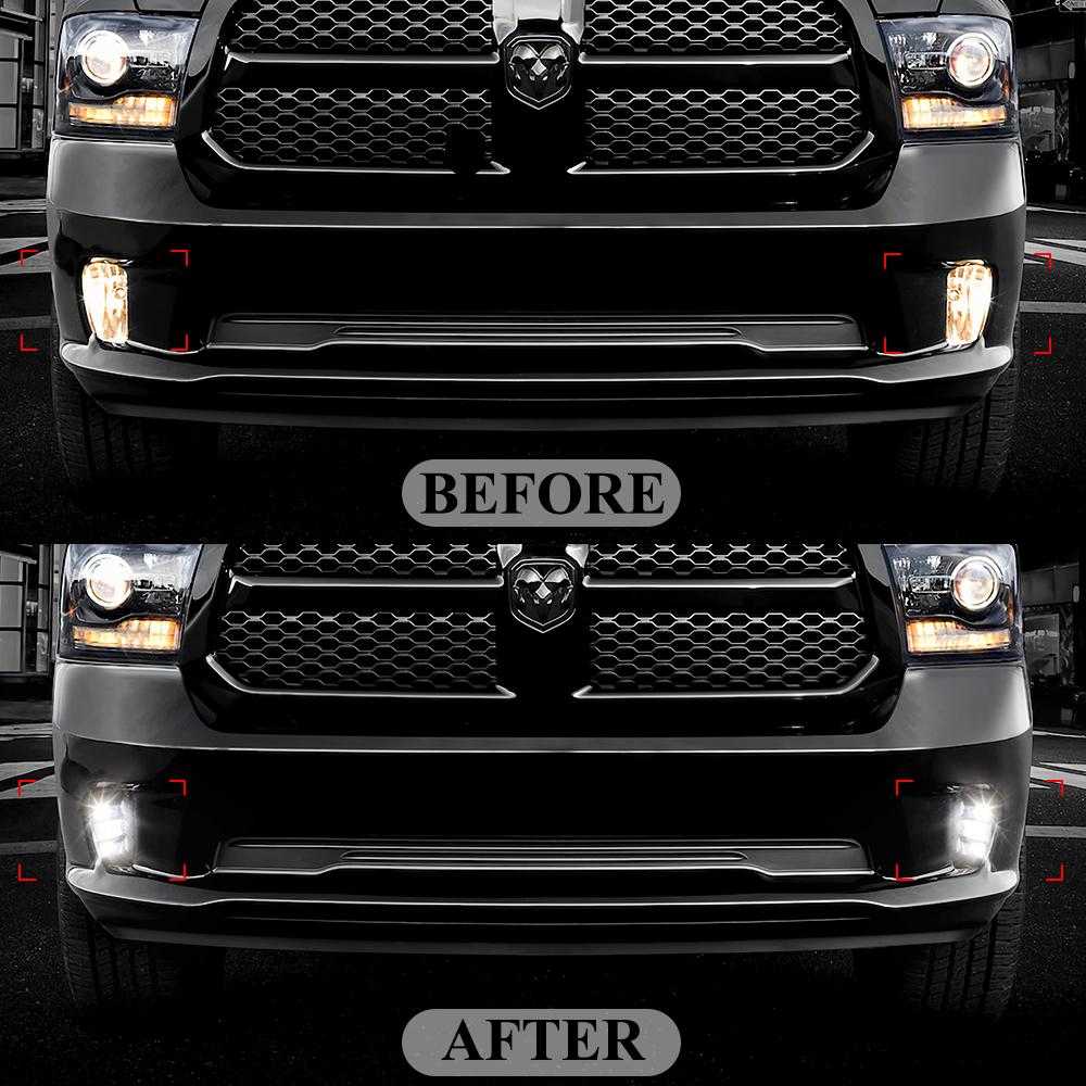2-in-1 For Dodge Ram 1500 2013 2014 2015 2016 2017 2018 LED Fog Lamp DRL Daytime Running Lights White Waterproof Car Accessories