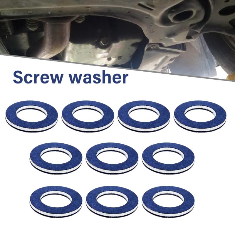 Set of 10 Engine Oil Drain Plug Seal Washer Easy Installation Oil Pans Gasket Heat Resistant Washers Car Accessories