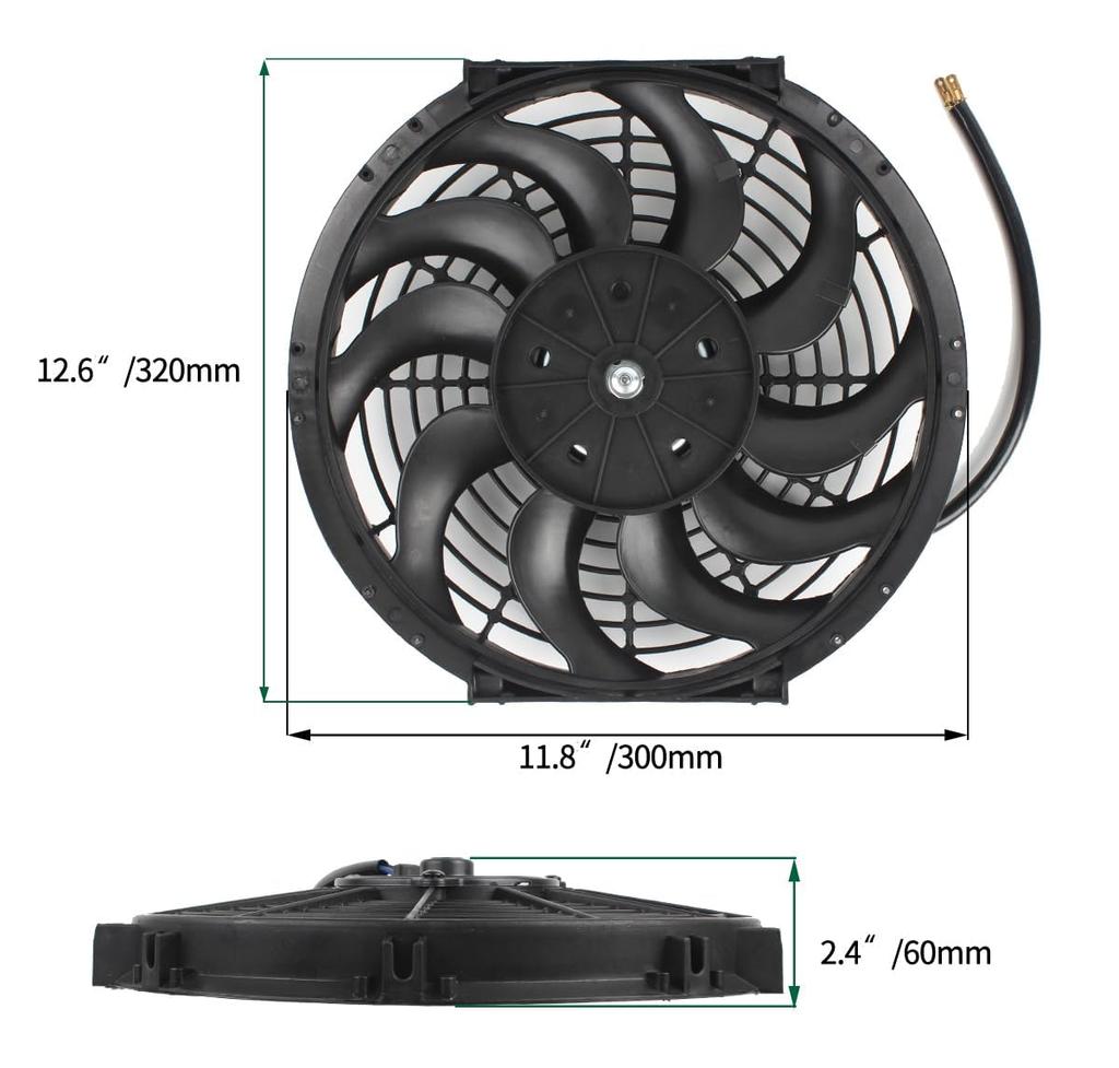 ZAP Performance 12-inch Engine Cooling Fan, Electric Radiator, Universal Slim Pull-Type Cooling Fan, Push-Pull Engine Kit, 12V, 80W Power, Universal E