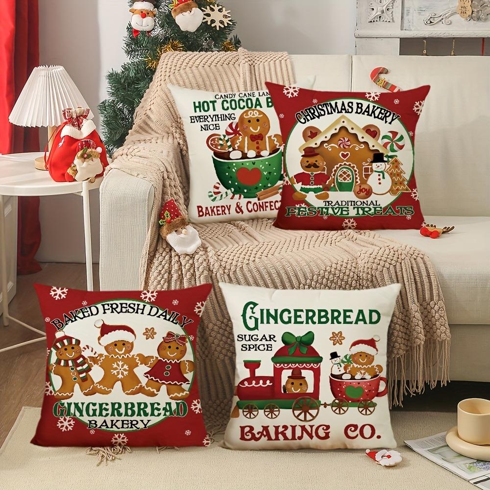 Festive Gingerbread & Hot Cocoa Christmas Pillow Covers: Baked for Yuletide Cheer! Sofas, Bedroom Pillow Covers, Holiday Gifts