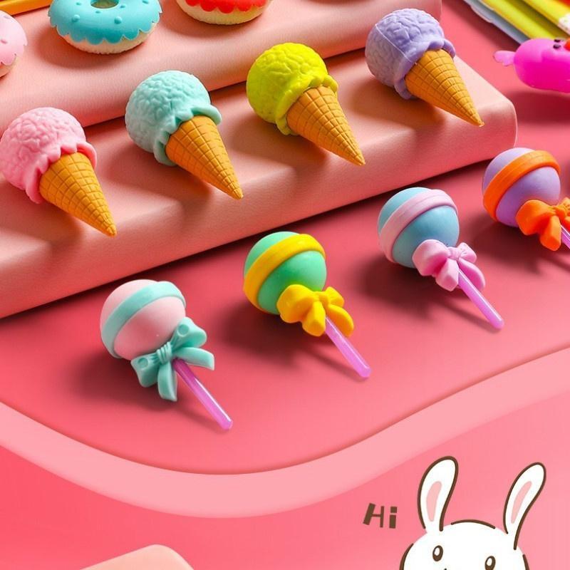 MINI 4 Pieces of Cute Quick Ice Cream Doughnut, Sweet Pot, Candy Food Style, Pencil Eraser, Student