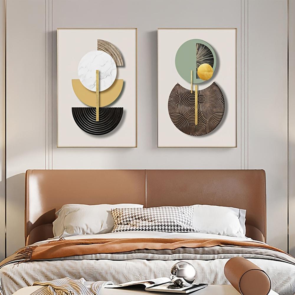 Frameless Golden Green Abstract Circle Geometric Art Canvas Painting Poster and Print Mural Wall Picture Modern Home Decor