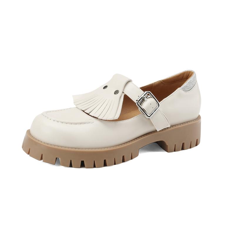 

Модная женская новая весенне-осенняя обувь Мэри Джейн на толстой подошве с круглым носком, металлической пряжкой ремня и кисточками, на среднем каблуке, больших размеров 265 бежевый