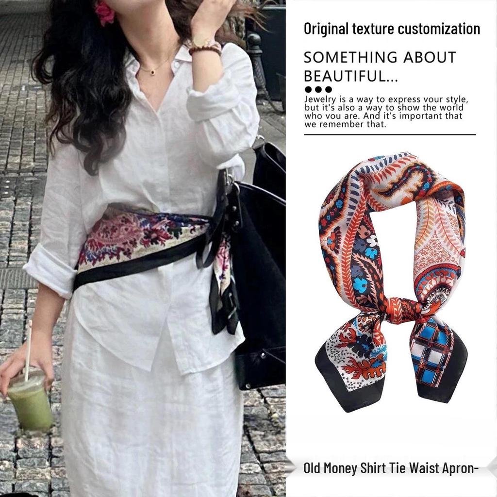 Elegant Black & White Striped Silk Scarf: Retro, Versatile Accessory