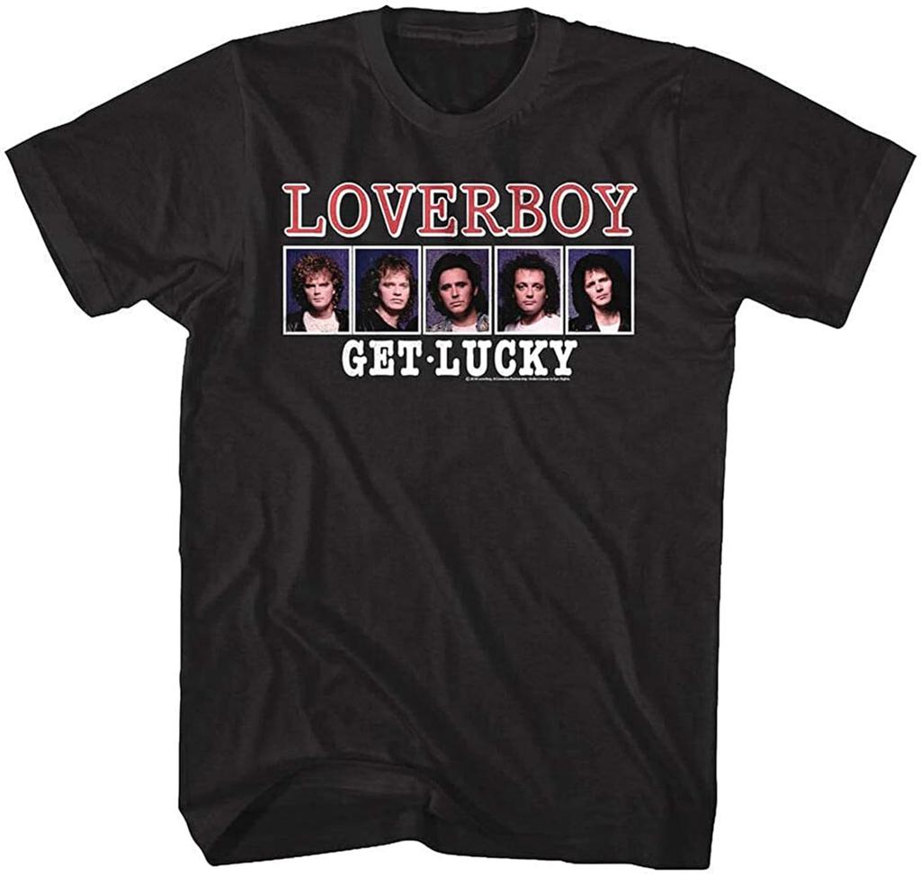 ICH BIN Mode Loverboy Get Lucky Album Cover T-Shirt Glam Rock Herren Natürliches Band Konzerttour Merch