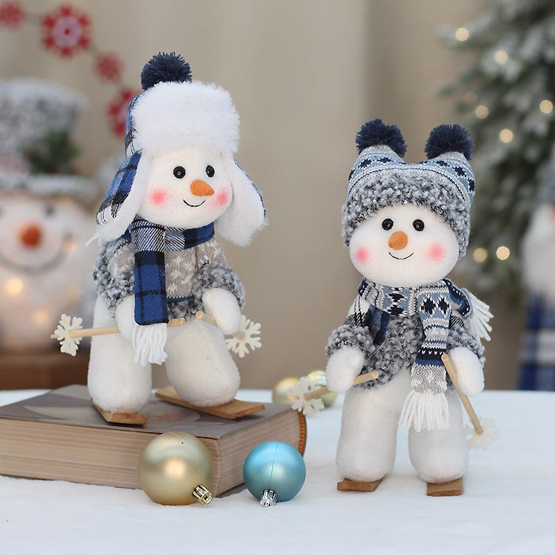Christmas Fabric Plush Toy Cute Skiing Rocking Snowman Decorative Ornament Holiday Gift New Arrival Blue