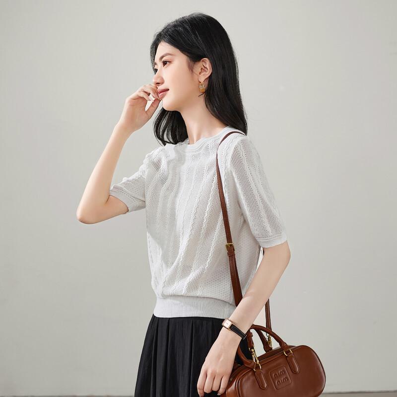 SOFSIL Women s Hollow Knit Short Sleeve Top XL