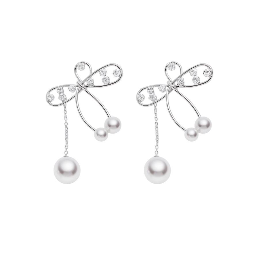 Silver Needle Luxury Zircon Pearl Bow Tassel Stud Earrings - High-End Personalized Accessories for Women