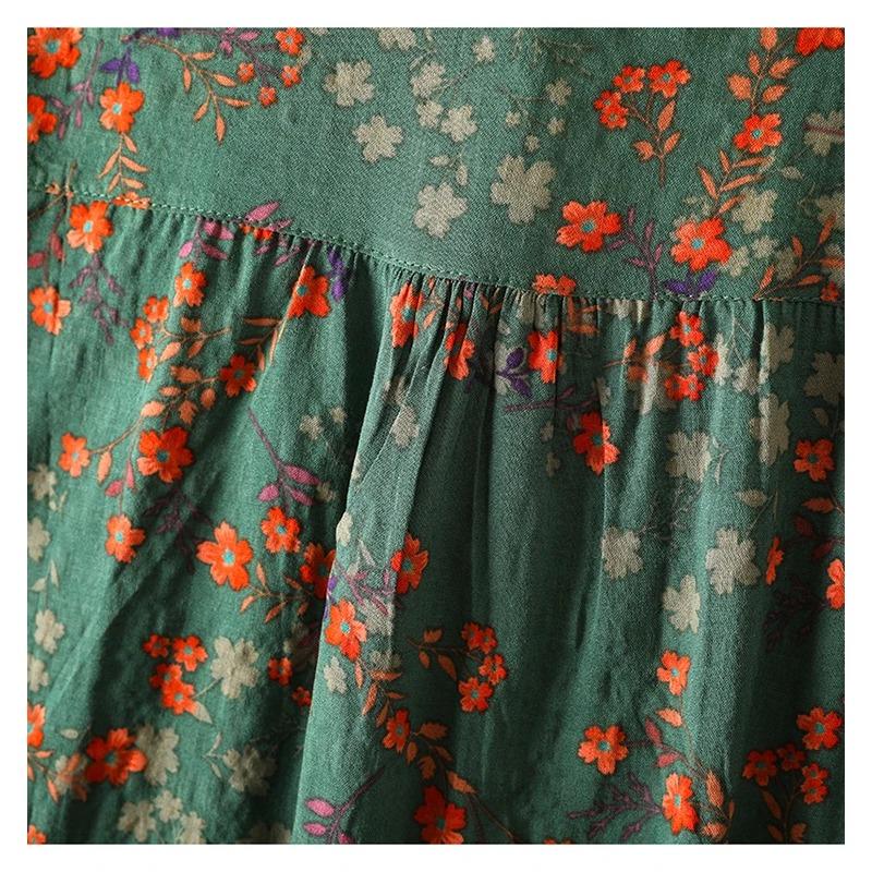 Vintage Floral Print Women's Shirt Summer Fashion Short Sleeve Pocket Loose Casual Blouse Comfortable Soft Thin Daily