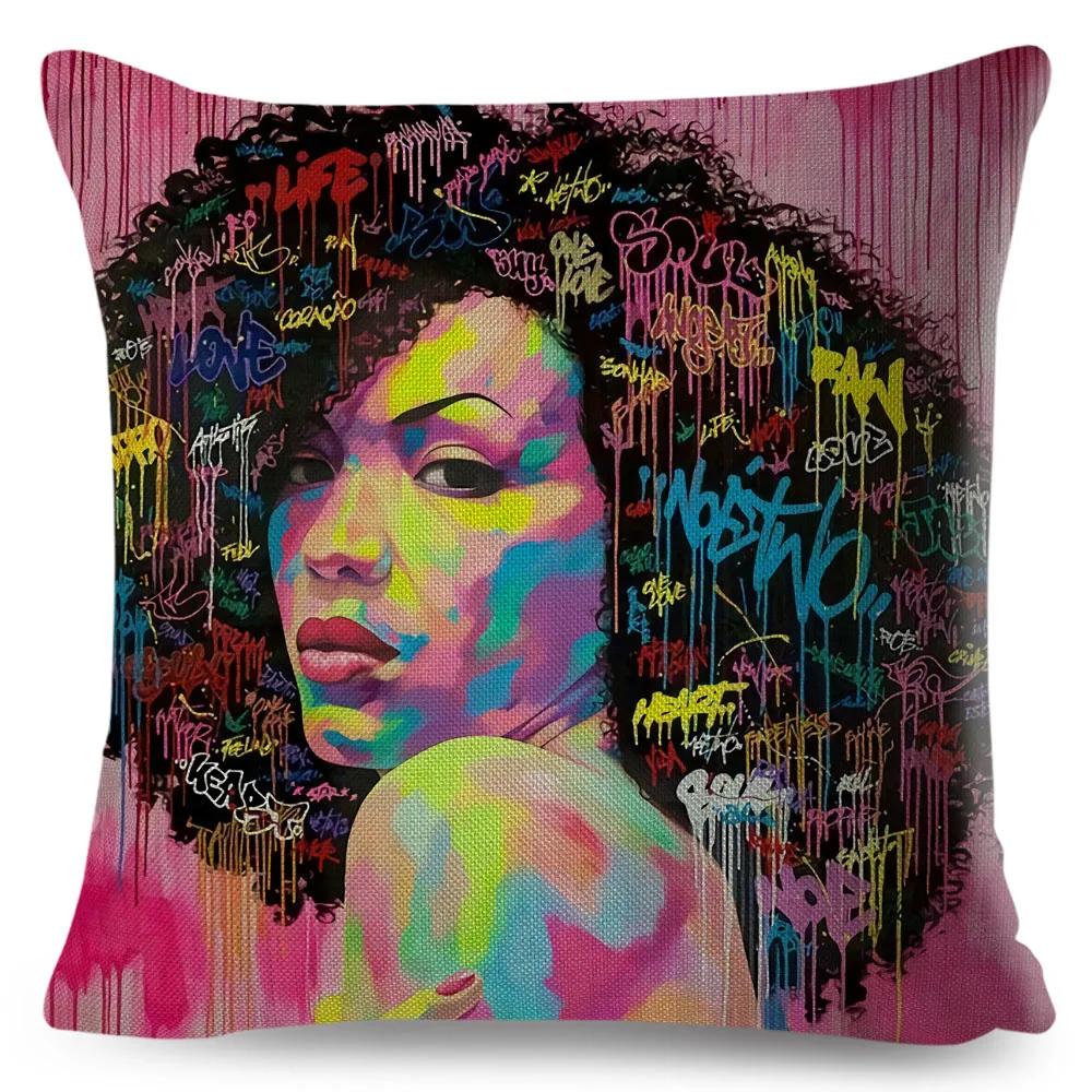 African Women Cushion Cover Decor Colorful Cartoon Lady Dream  Pillowcase Polyester Pillow Case for Bedroom Sofa Home 45x45cm