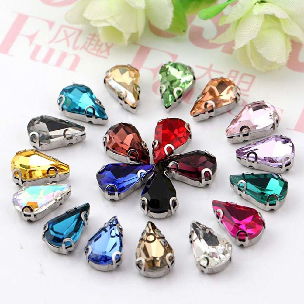50 Stück/Packung Aufnähbar Glitzer Näh Strasssteine Wassertropfenform Diamant Perlen Verzierung Für Handarbeiten