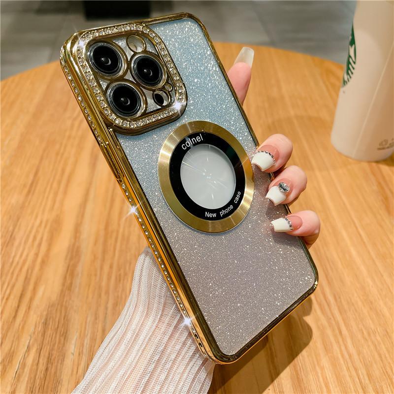 

Подходит для чехла для мобильного телефона iPhone16, гальванизированный край с алмазной огранкой, Apple 15promax, магнитный чехол 13/14, градиентный блеск iPhone11Promax