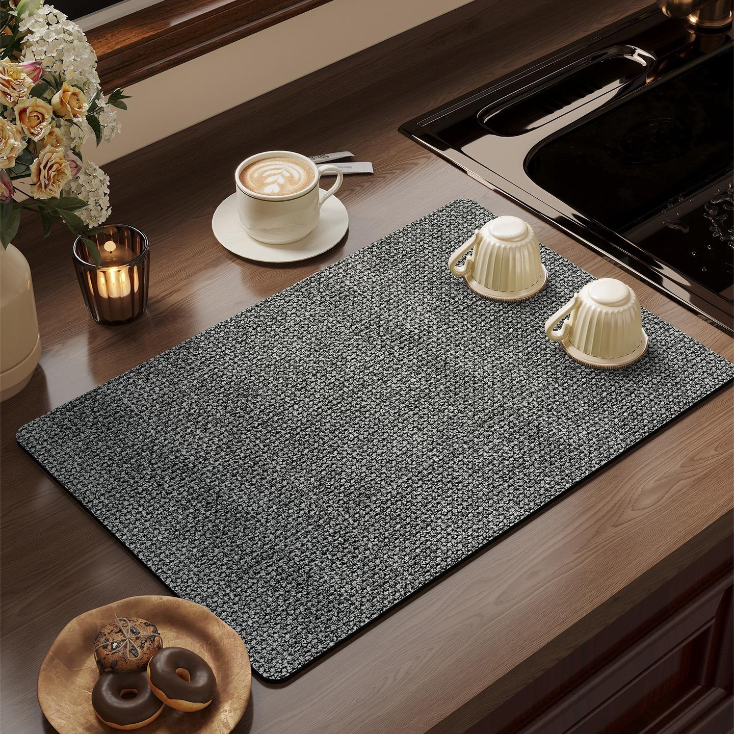 

Retro Woolen Fabric Style Diatomaceous Earth Kitchen Counter Protector Mat Sink Absorbent Water Control Heat-Resistant Cup (as the picture,20x30cm)