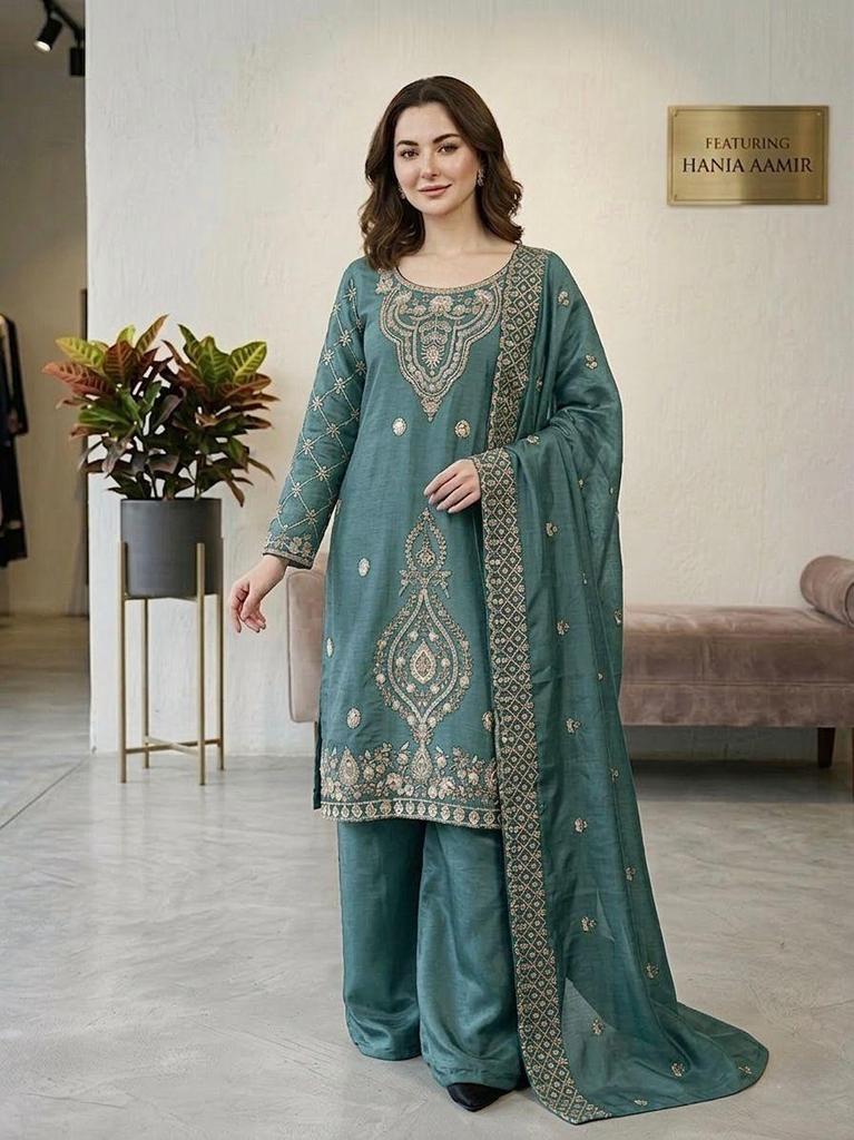 Indian Bollywood Salwar Kameez Palazzo Dupatta Set Women Designer Ethnic Fancy Silk Salwar Suit