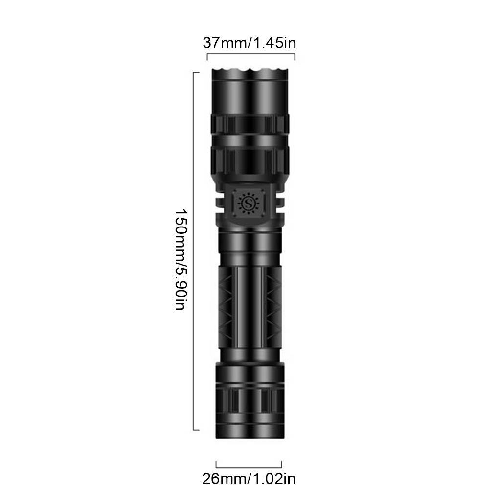 Tactical Flashlight Aluminum Alloy Anti-Rust Light Waterproof Torch USB Charging Fixed Focal Length Switch