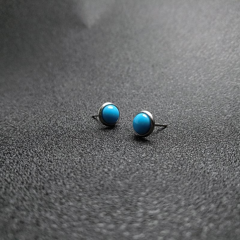 Buyee 925 Sterling Silver Female Stud Earring Natural Turquoise Earring for Women Fashion Simple Round Fine Jewelry Earring Gift