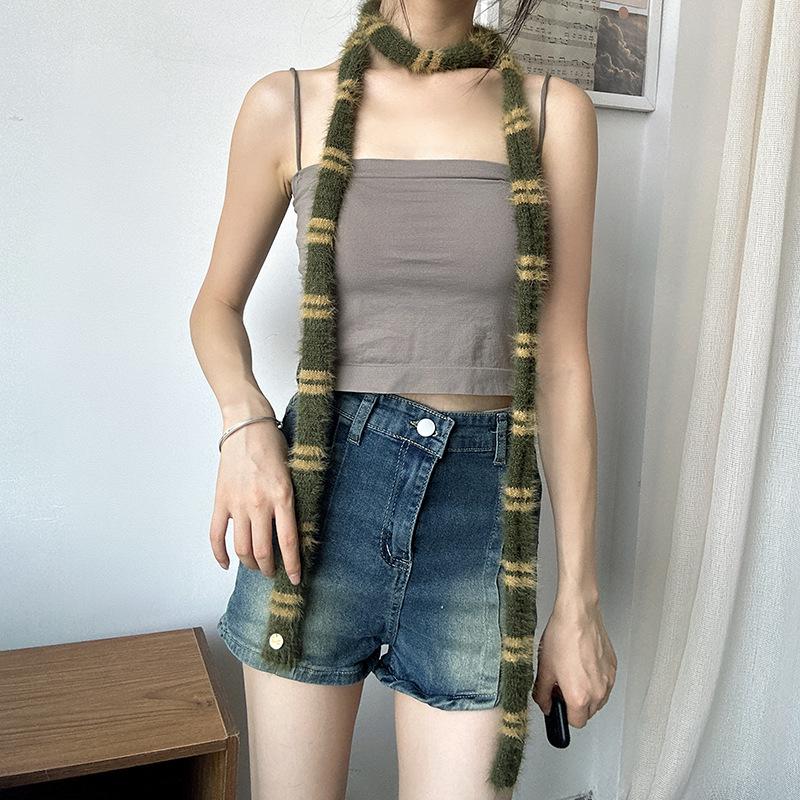 Luochi Fluffy Soft Y2K Striped Knit Scarf - Versatile Neck Warmer for Women