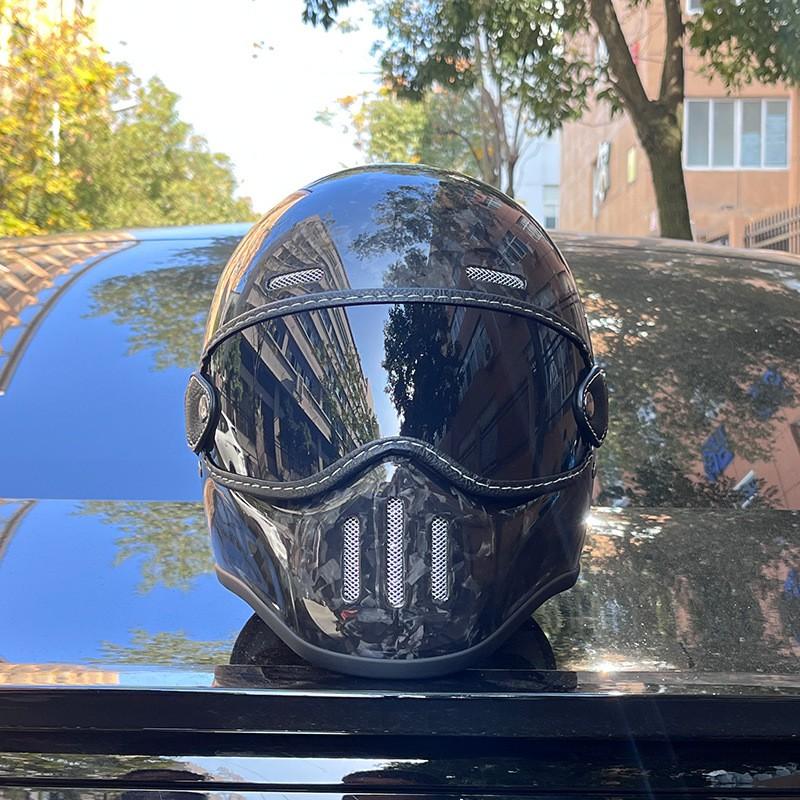 Carbon Fiber Full Face Motorcycle Helmet Men Women Retro Cruiser Off-Road DOT ECE Certified All Season