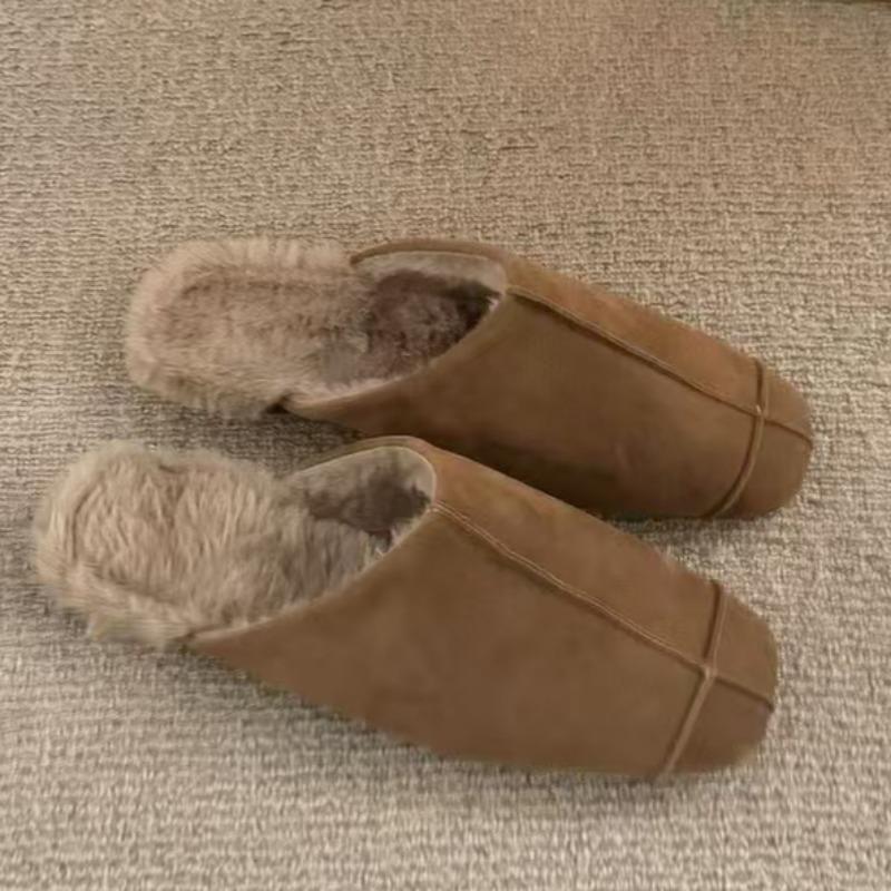 

Модные женские модные тапочки Баотоу Зимние новые с квадратным носком, с глубоким вырезом, из замши, на мягкой подошве, противоскользящие, на низком каблуке 39