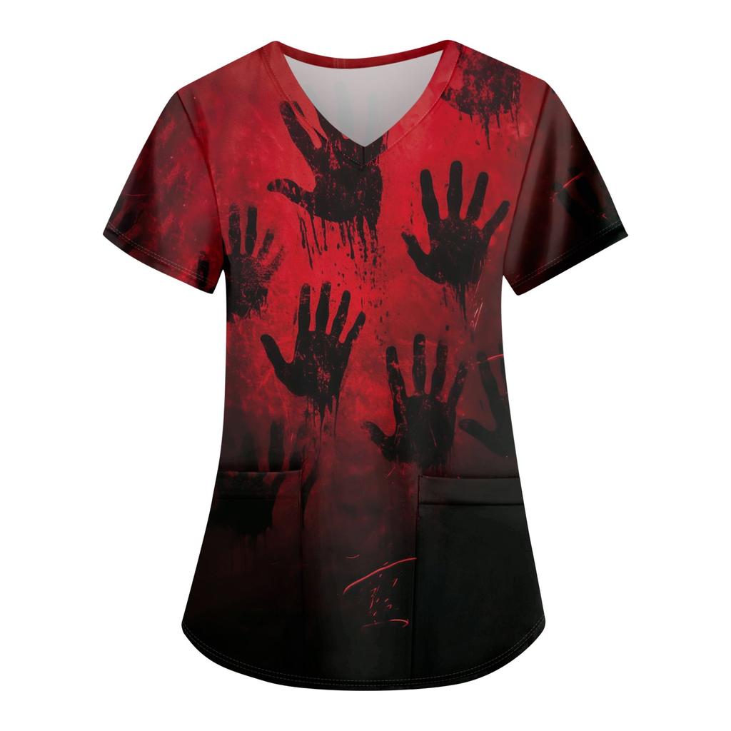 Women's Fashion Casual Halloween Printed Pocket T-shirt Tops