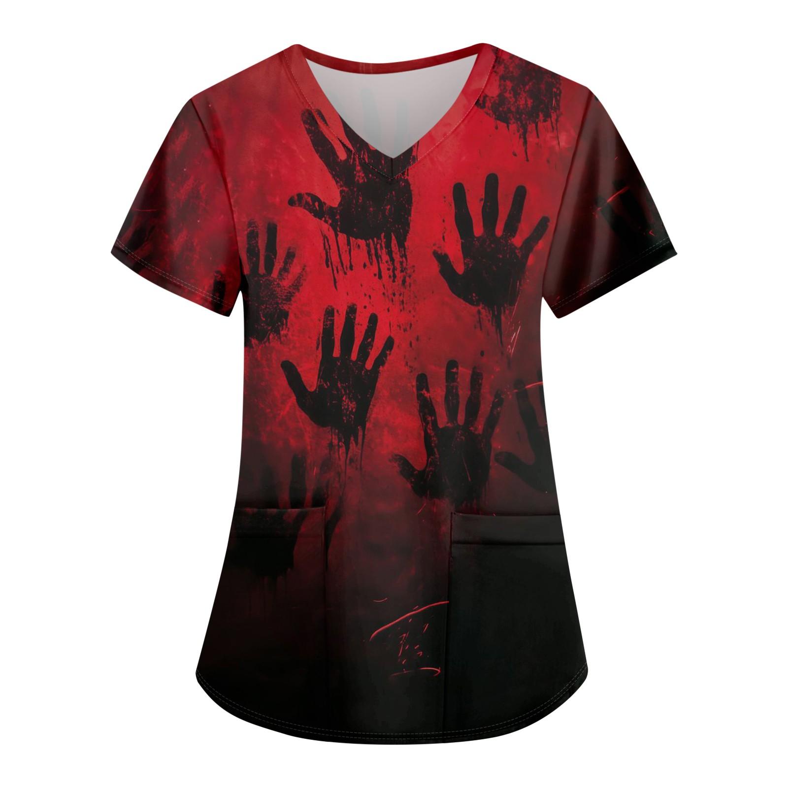 

Women s Fashion Casual Halloween Printed Pocket T-shirt Tops XXL бежевий