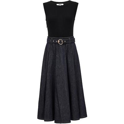 2025 Autumn Sleeveless A-line Knit Denim Patchwork Dress