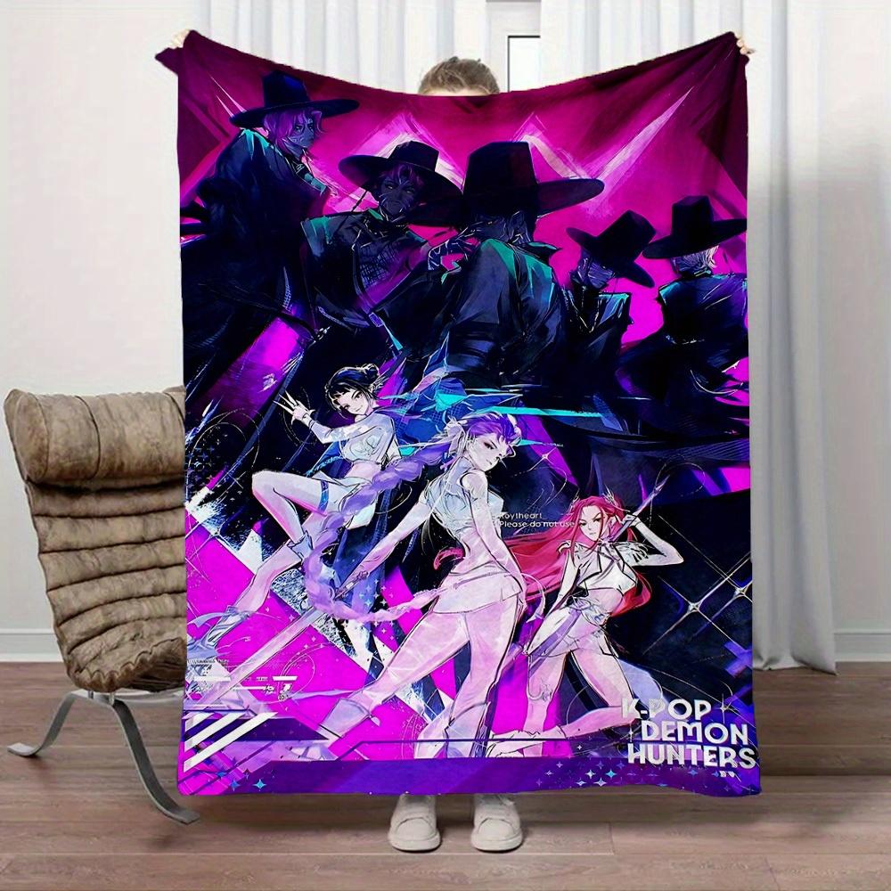 1Pc K-Pop Demon Hunters Print Flannel Blanket, Comfortable for All Seasons, Home Decor, Warmth and Comfort, Perfect for Christmas Gifts821068