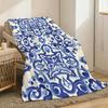 Blue and white porcelain Throw Lightweight 240g Flannel Blanket Soft Skin-friendly for Summer Cooling