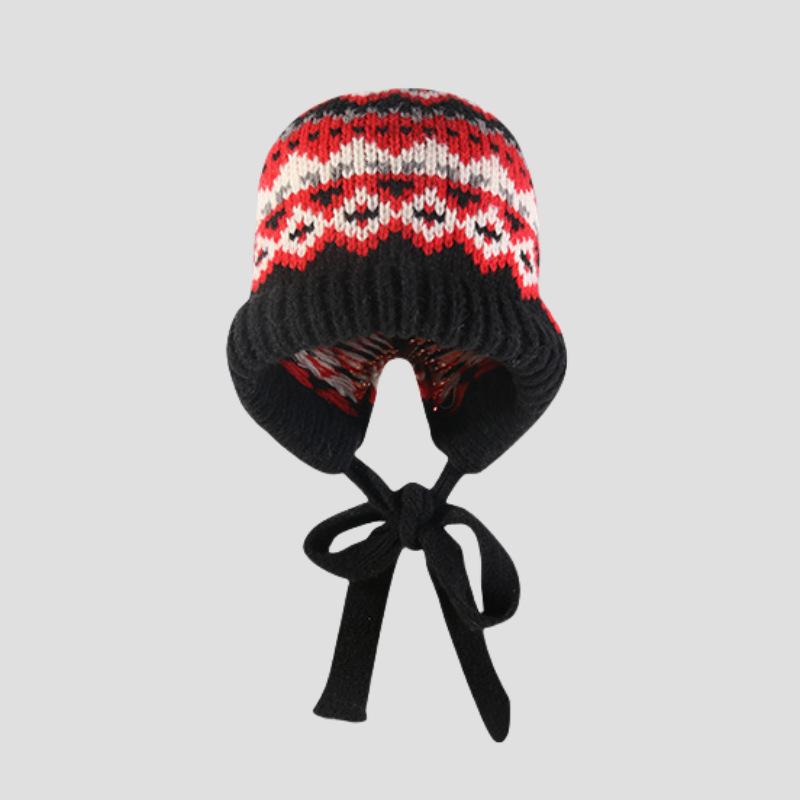 

Retro Contrast Color Balaclava Women s Autumn and Winter Ear Protection Bag Hat Large Head Circumference Warm and Versatile Wool Hat average size