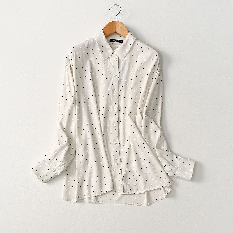 Trade Original Order Elegant Polka-Dot Loose-Fitting Long Sleeves Cotton Silk Shirt Artificial Cotton Tops Summer Thin Plus Size Women's Clothing