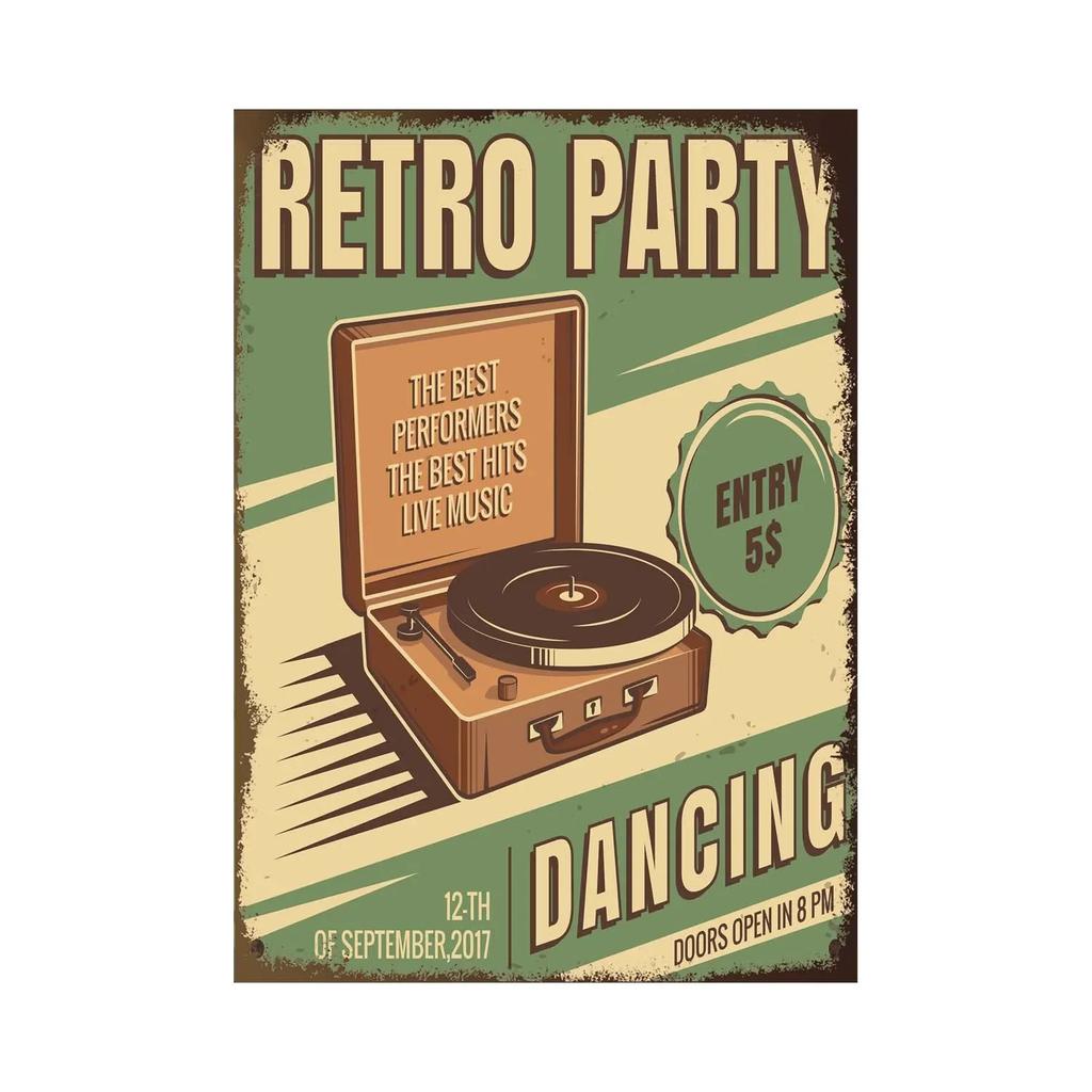 pc Vintage Rock Music Metal Poster Tin Signs Retro Guitar Rock Party Metal Plates Wall Art for Bar Pub Home Wall Art Decor