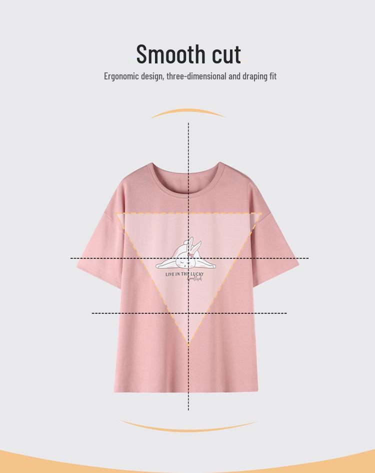 Women's Summer Cotton Pajamas: Short Sleeve Top & Long Pants, Stylish, Casual, Loose Fit, Plus Size, Outdoor-Friendly Loungewear