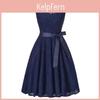 Elegant Round Neck Sleeveless Lace Stitching Retro Dress With A Large Belt And Slim Swing Skirt