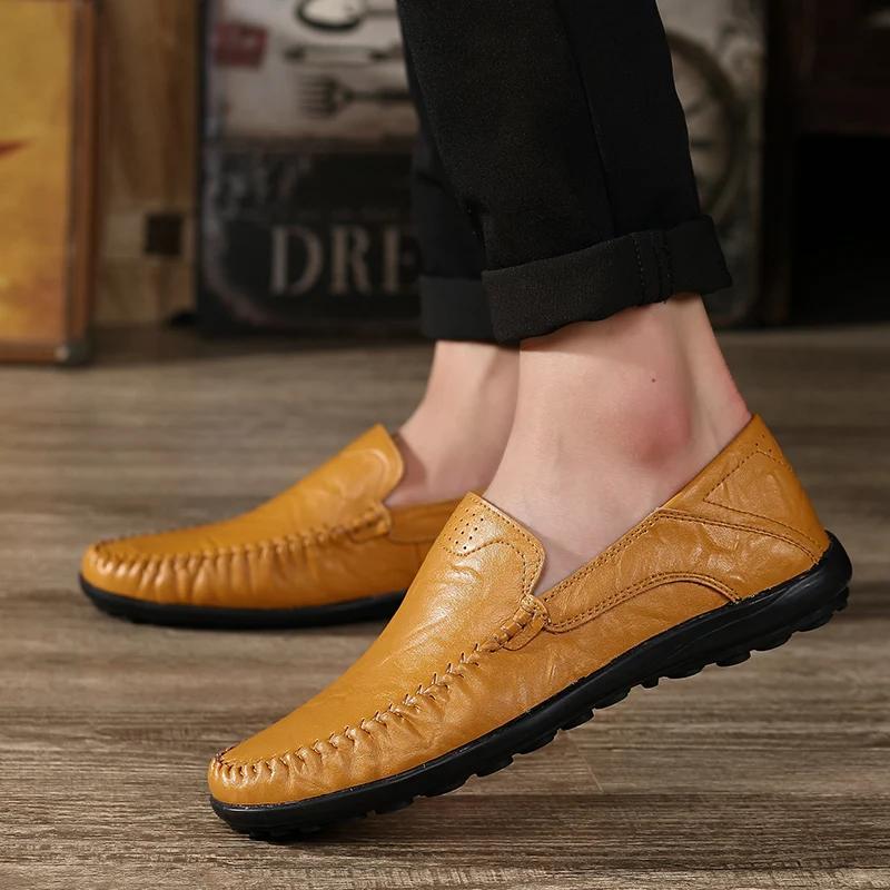 Brown Men Moccasins Genuine Leather Casual Shoes Luxury Men Brown Designer Loafers Slip On Driving Shoes Mocasines Hombre
