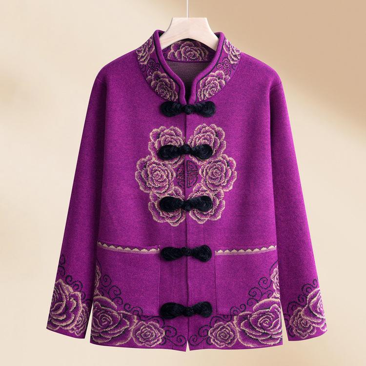 Middle-aged and Elderly Female Grandmother In Spring Coat Old Lady Autumn and Winter Zodiac Year Mother Wears Red Sweater Plus Velvet Thickened