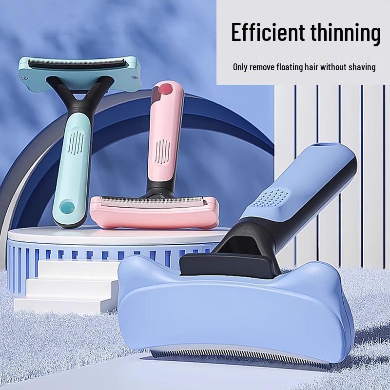 

One-Key Cat and Dog Hair Removal Comb - Easily Remove Loose and Dead Hair with Fine Blade. Medium Blue