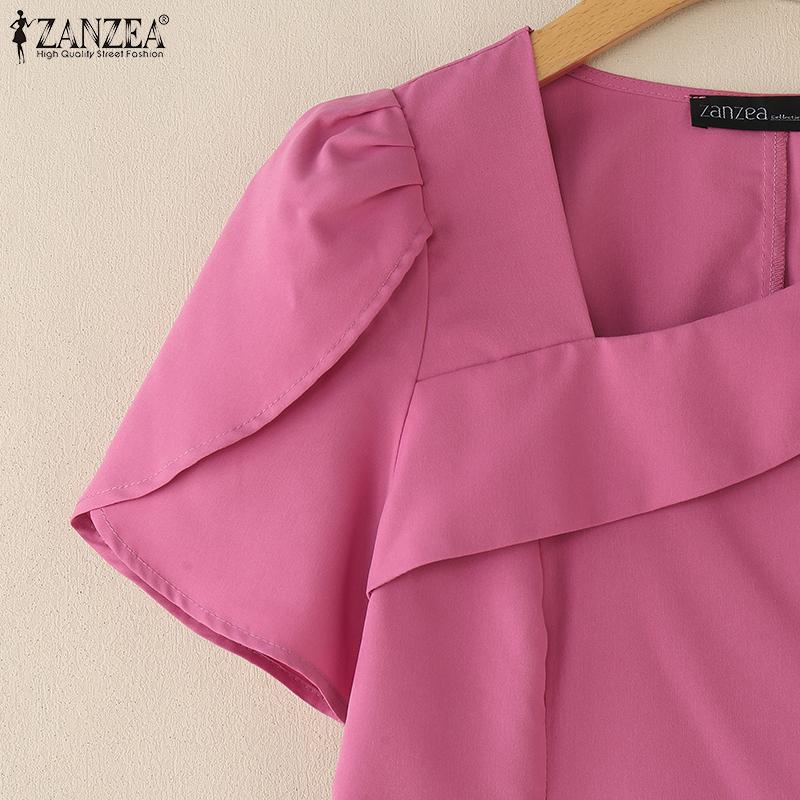 ZANZEA Bluză Casual de Vară cu Guler Pătrat și Mâneci Scurte pentru Femei