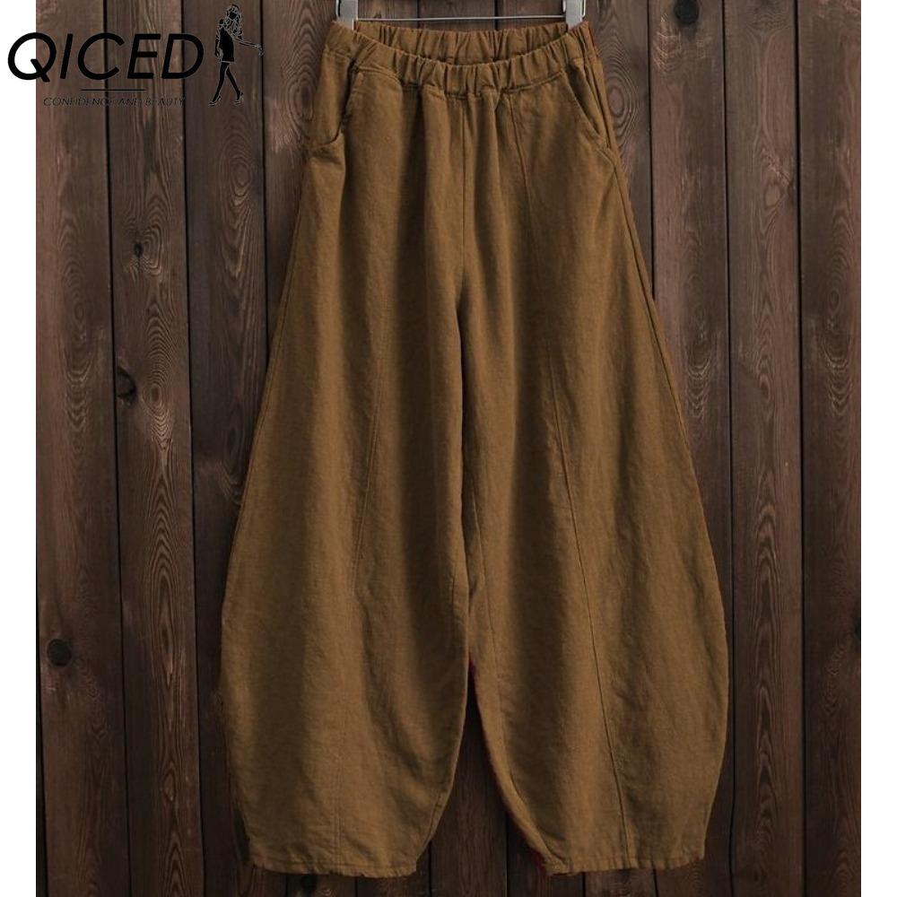 

QICED Женские модные повседневные брюки и капри с принтом однотонного цвета XL коричневый