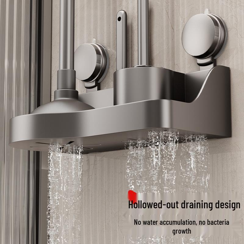 Wall-Mounted No-Drill Toilet Brush Set with Storage Rack