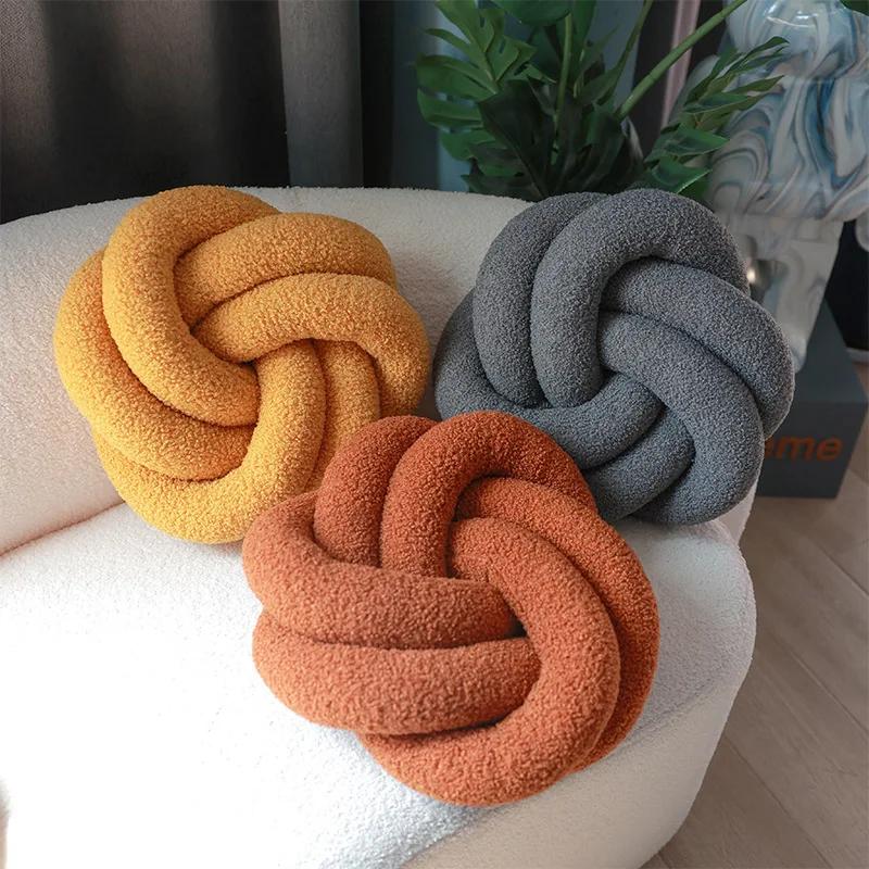 Nordic INS Style Hand Woven Lamb Wool Round Pillow Braided Home Decor Sofa Backrest Cushion Cozy Living Room Bedroom Accent