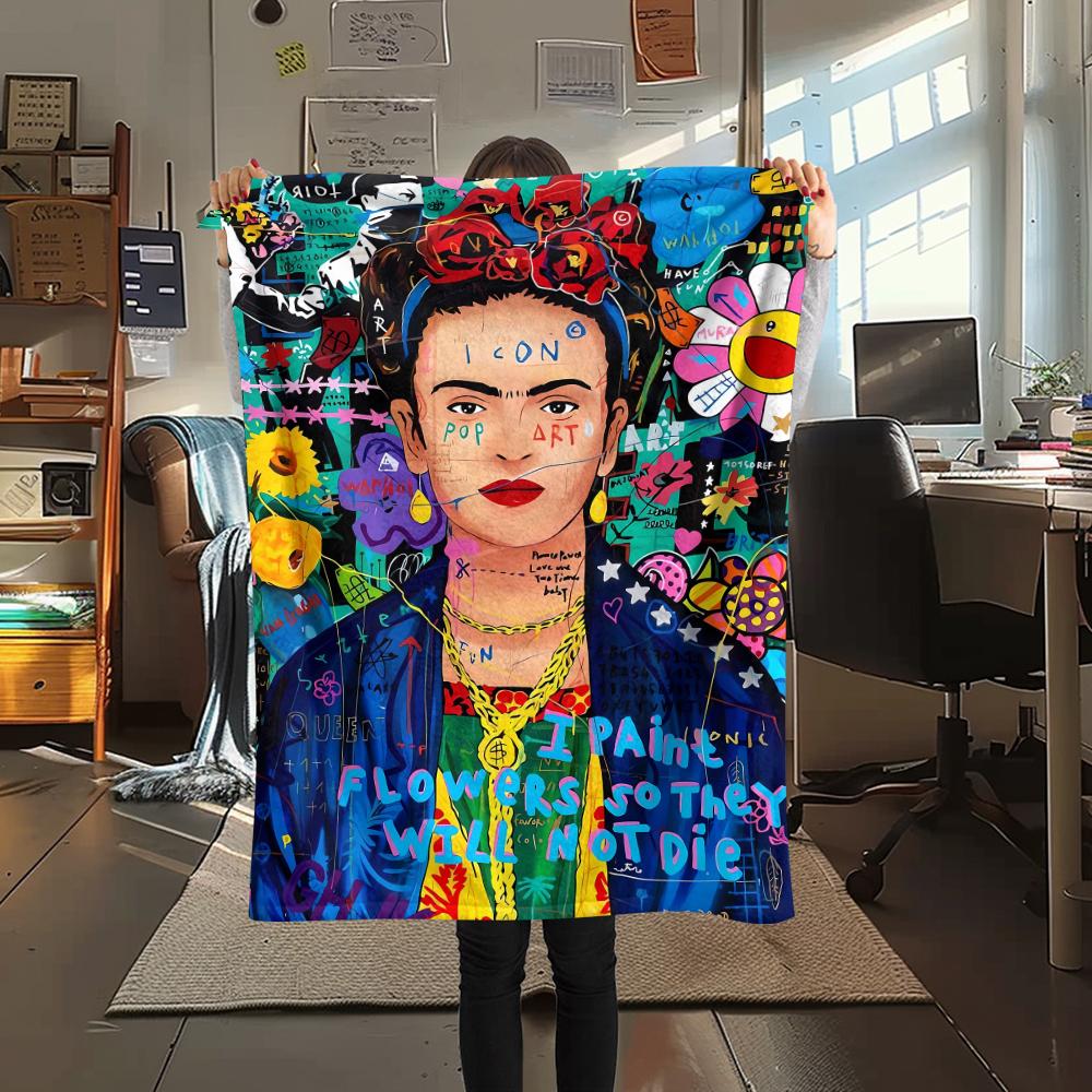 1Pc Frida Kahlo Print Flannel Blanket, High Quality Comfortable for All Seasons, Home Decor, Warmth and Comfort, Perfect for Christmas Gifts