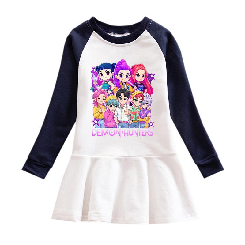 Multi-color Girls Kpop Rumi Zoey Mira Hunters Print Pleat Mesh Dress