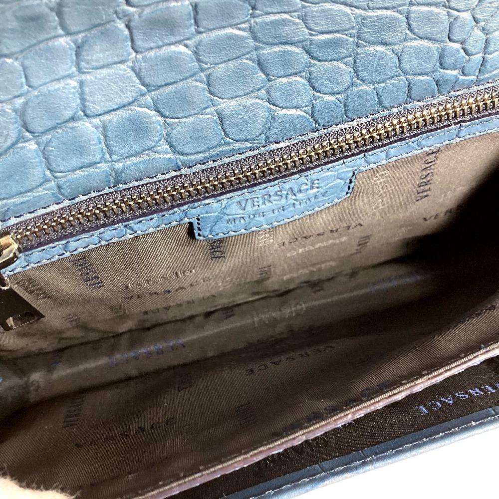 VERSACE logo Bag Clutch Bag with Strap Clutch bag Embossed Leather blue