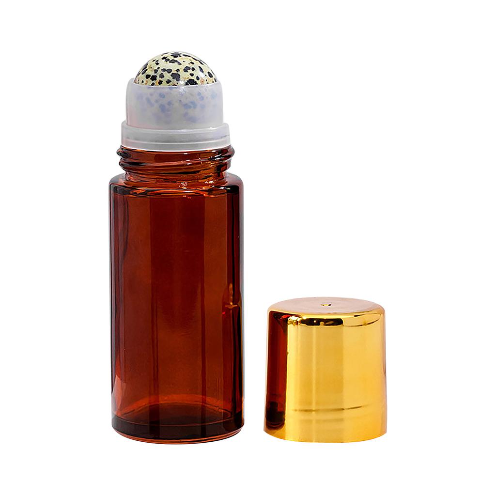 Natürliche Kristallkugel Rollerflasche Bernstein Glas Ätherisches Öl Behälter mit Glattem Kristall Rollerkopf für Aromatherapie und Hautpflege