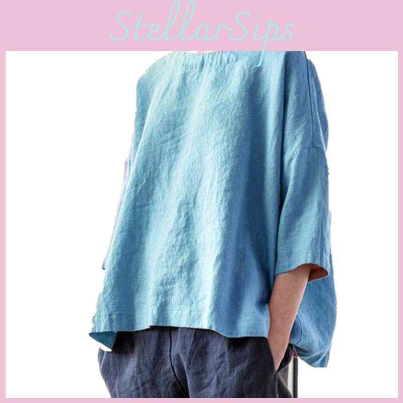 Camicia in Cotone e Lino Stile Bohemien Vestibilità Larga con Design Patchwork per Donne Casual